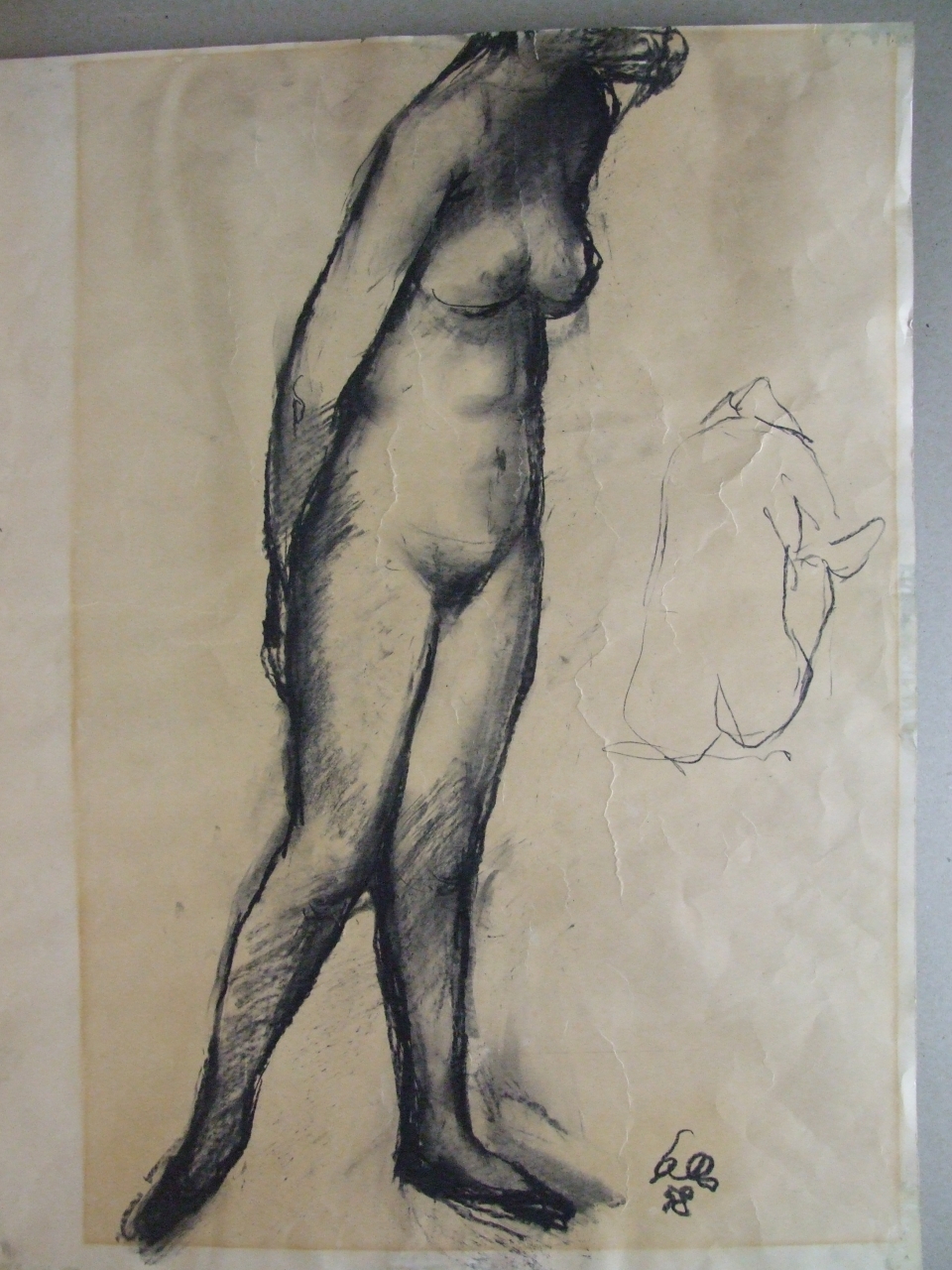 figura femminile nuda (disegno) di Gallo Oscar (sec. XX)