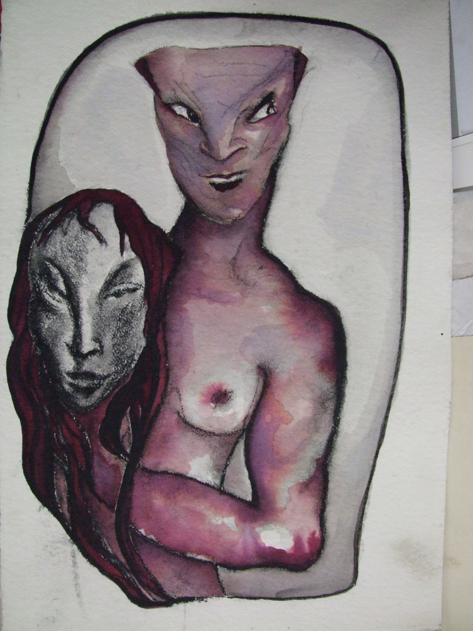 La maschera, figura femminile con maschera (disegno) di Ungredda Maria Fabiola (sec. XX)