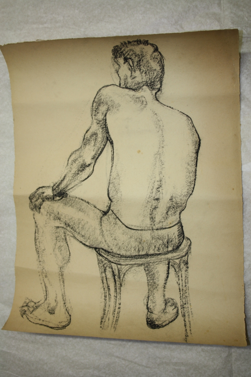 figura maschile seduta (disegno) di Vatteroni Felice (sec. XX)