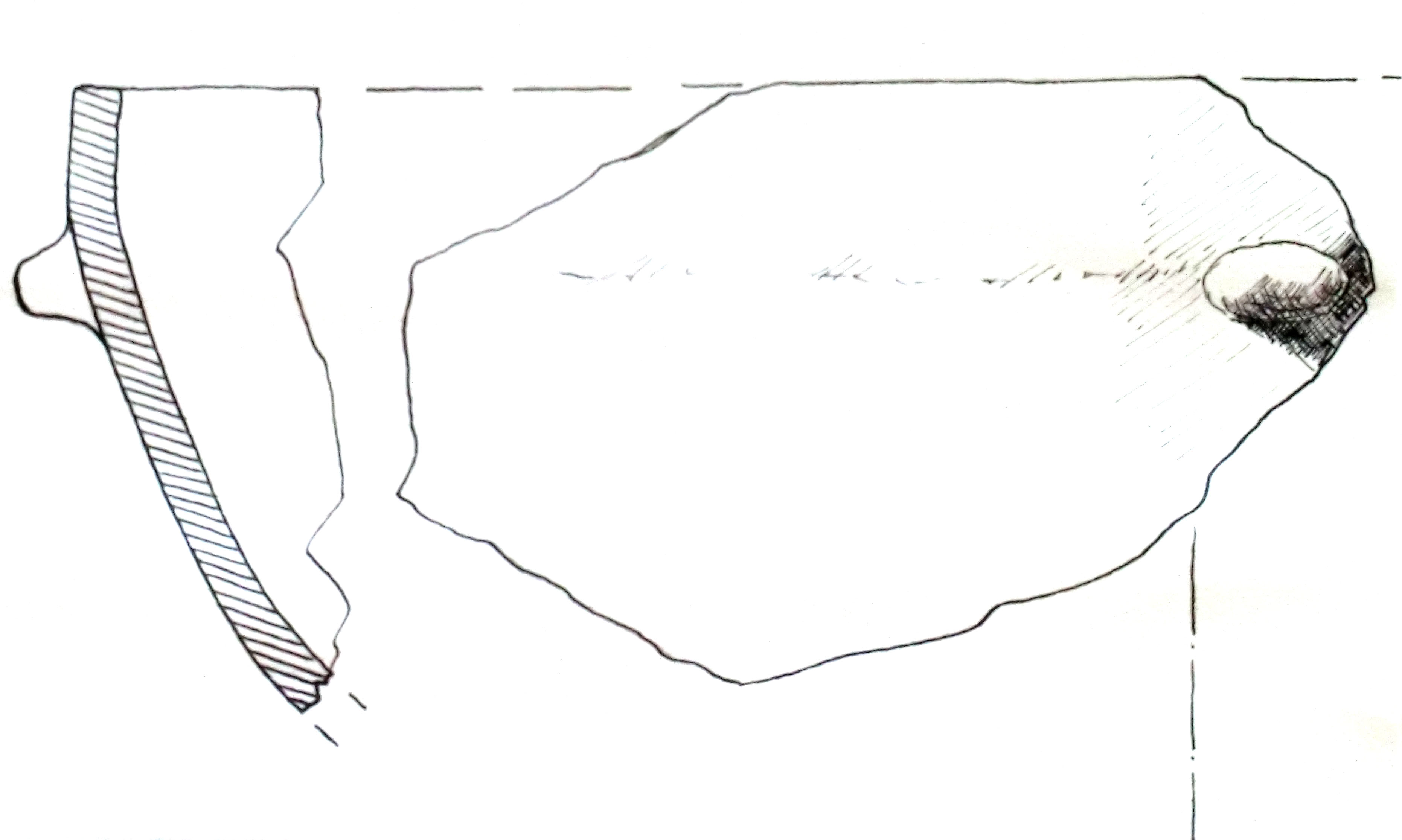 ciotola/ orlo, parete e ansa, ansa a bugna (Mesolitico)