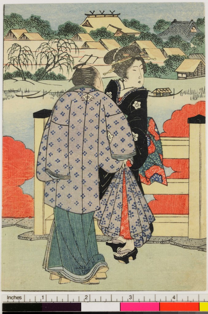 beltà con uomo e paesaggio nello sfondo (stampa, serie) di Yashima Gakutei - ambito giapponese (sec. XIX)