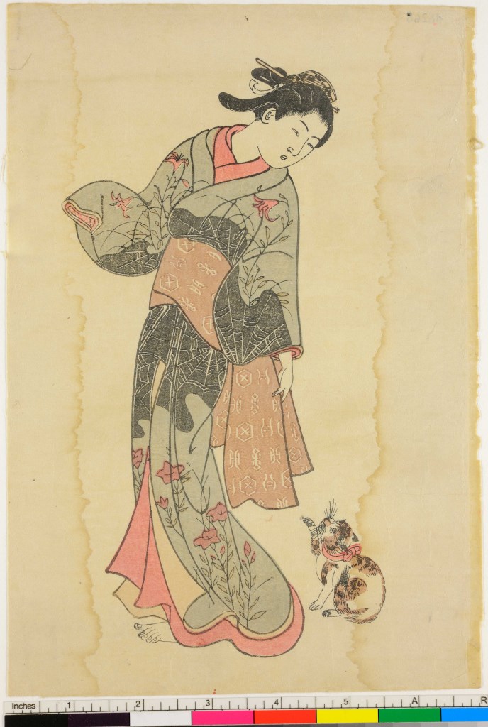 beltà con gatto (stampa, serie) di Katsukawa Shunshō - ambito giapponese (sec. XVIII)