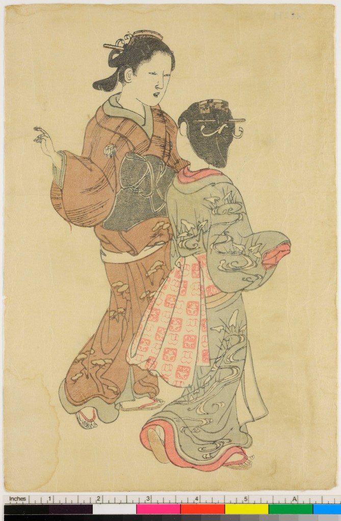 due giovani maiko (stampa, serie) di Katsukawa Shunshō - ambito giapponese (sec. XVIII)