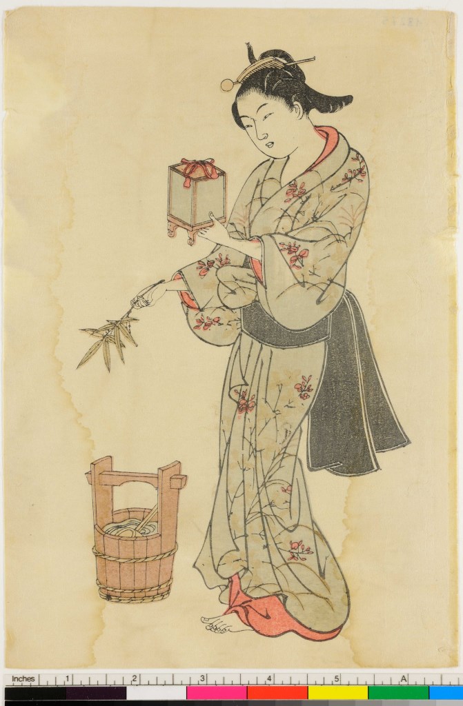 beltà con ramo di bambù (stampa, serie) di Katsukawa Shunshō - ambito giapponese (sec. XVIII)