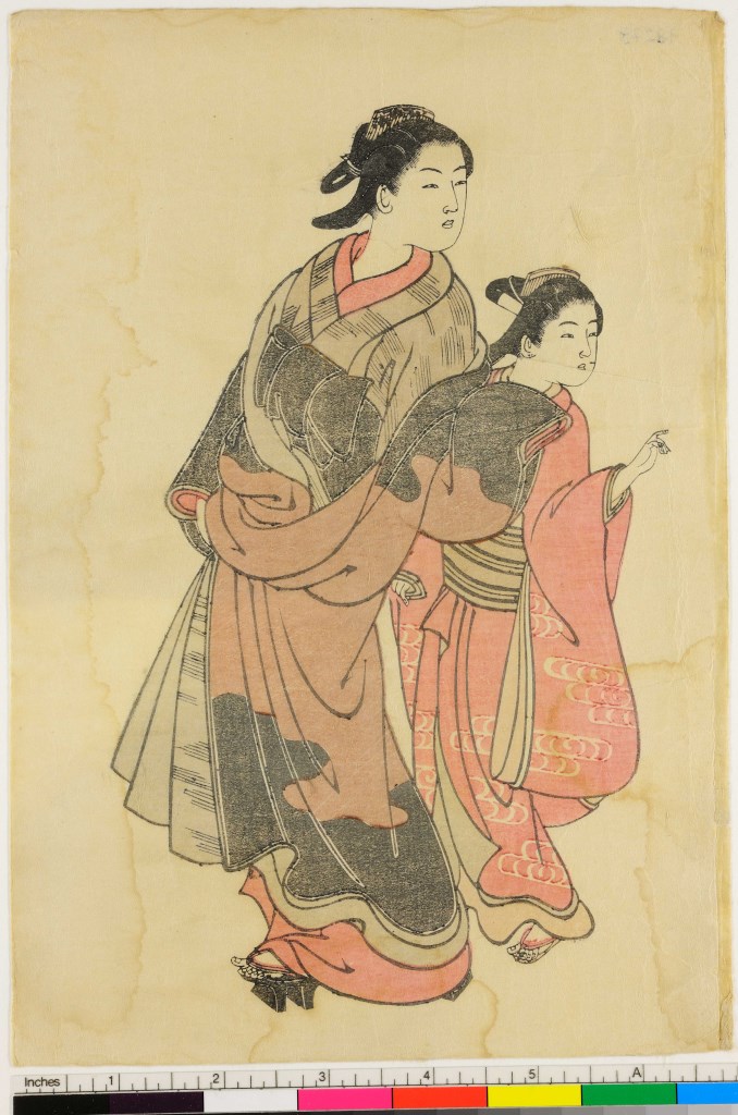 beltà con maiko (stampa, serie) di Katsukawa Shunshō - ambito giapponese (sec. XVIII)