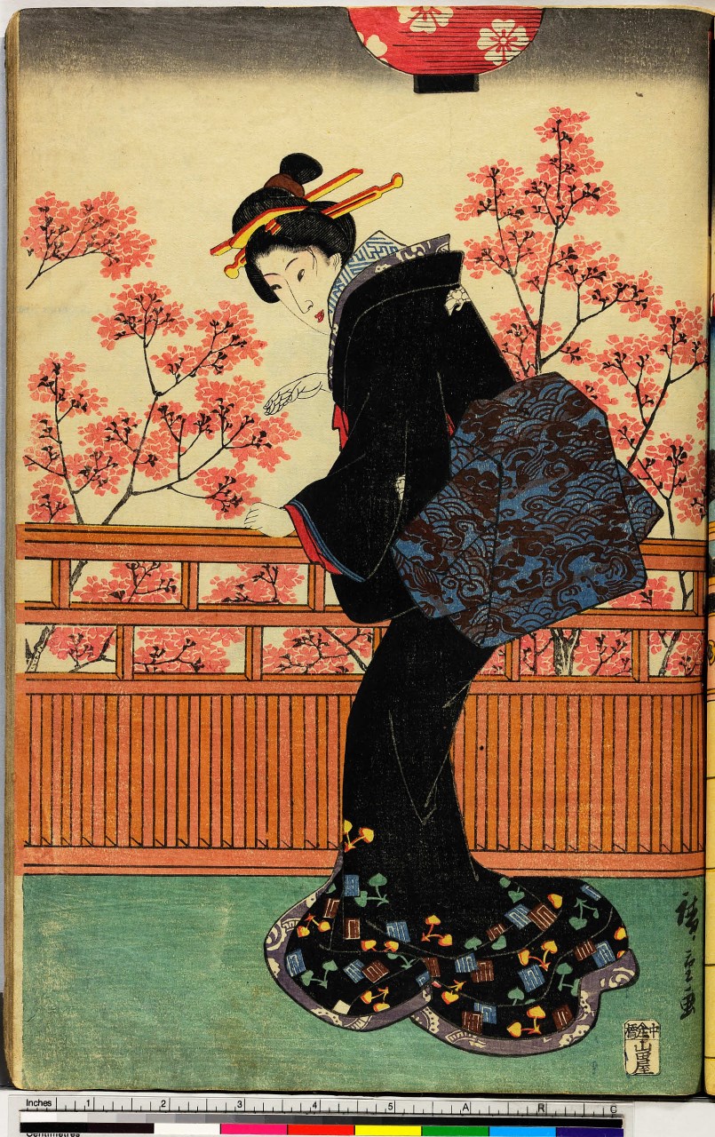 beltà che ammirano i ciliegi in fiore (stampa composita, stampa composita) di Utagawa Hiroshige I - ambito giapponese (seconda metà sec. XIX)