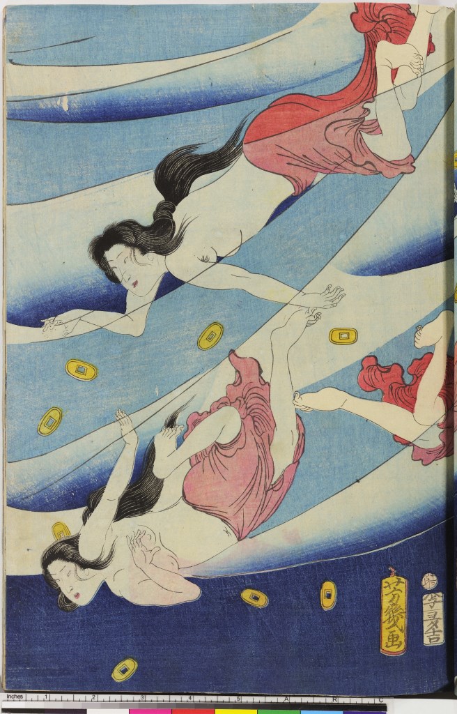 stampa, stampa composita di Utagawa Yoshiiku - ambito giapponese (seconda metà sec. XIX)