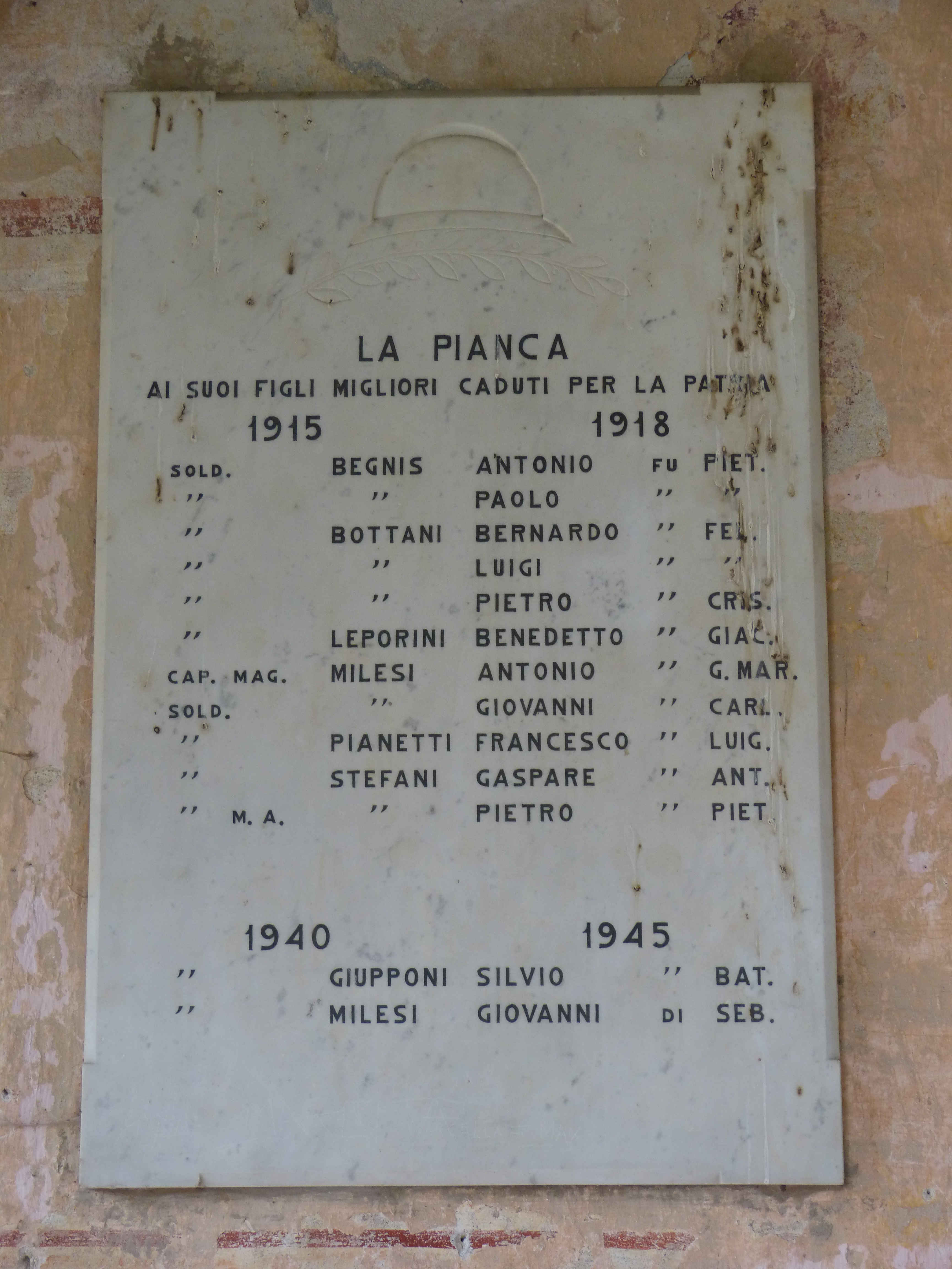 lapide commemorativa ai caduti, opera isolata - ambito italiano (prima metà sec. XX)