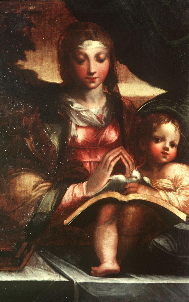 Madonna con Bambino (dipinto) di Mazzola Francesco detto Parmigianino (scuola) (seconda metà sec. XVI)