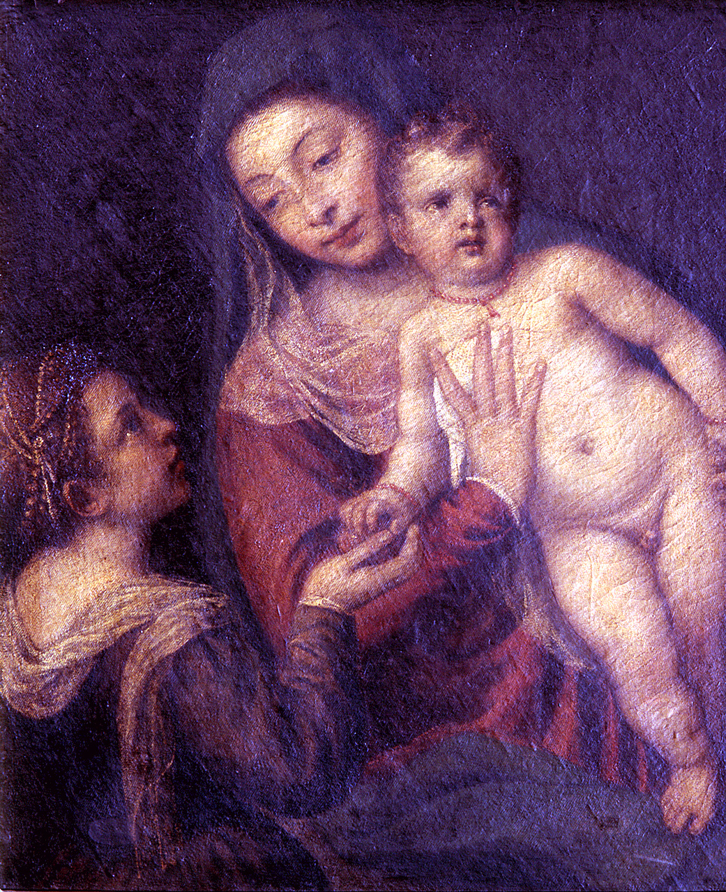 Madonna con Bambino e Santa Caterina d'Alessandria (dipinto) di Vecellio Tiziano (bottega) (sec. XVI)