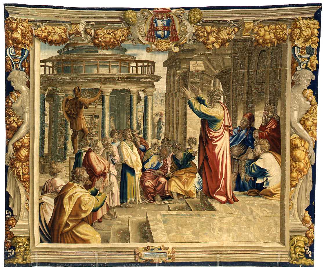 discorso di San Paolo nell'areopago di Atene (arazzo) di Sanzio Raffaello - manifattura inglese (sec. XVII)