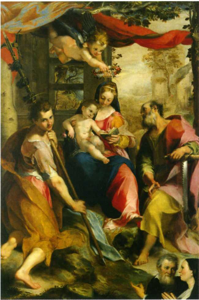 Madonna di San Simone, Madonna con Bambino, San Simone, San Giuda Taddeo e devoti (dipinto) di Barocci Federico (sec. XVI)
