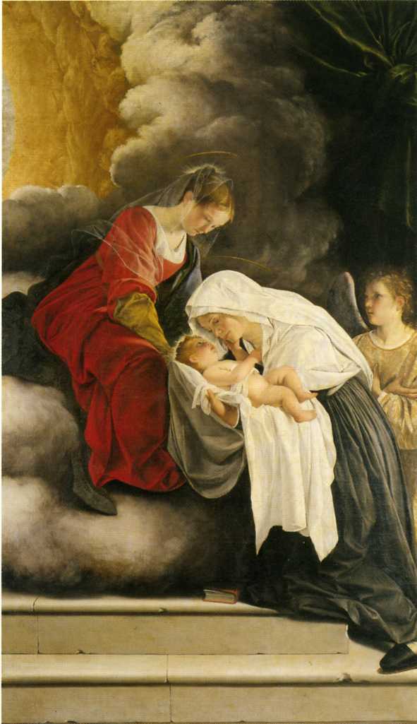 Santa Francesca Romana riceve Gesù Bambino dalla Madonna (dipinto) di Gentileschi Orazio (sec. XVII)