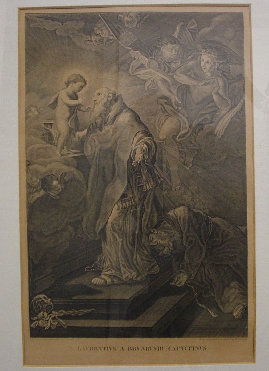 apparizione di Gesù Bambino a San Lorenzo da Brindisi (stampa) di Garofalo Giuseppe, Stern Ludovico (sec. XVIII)
