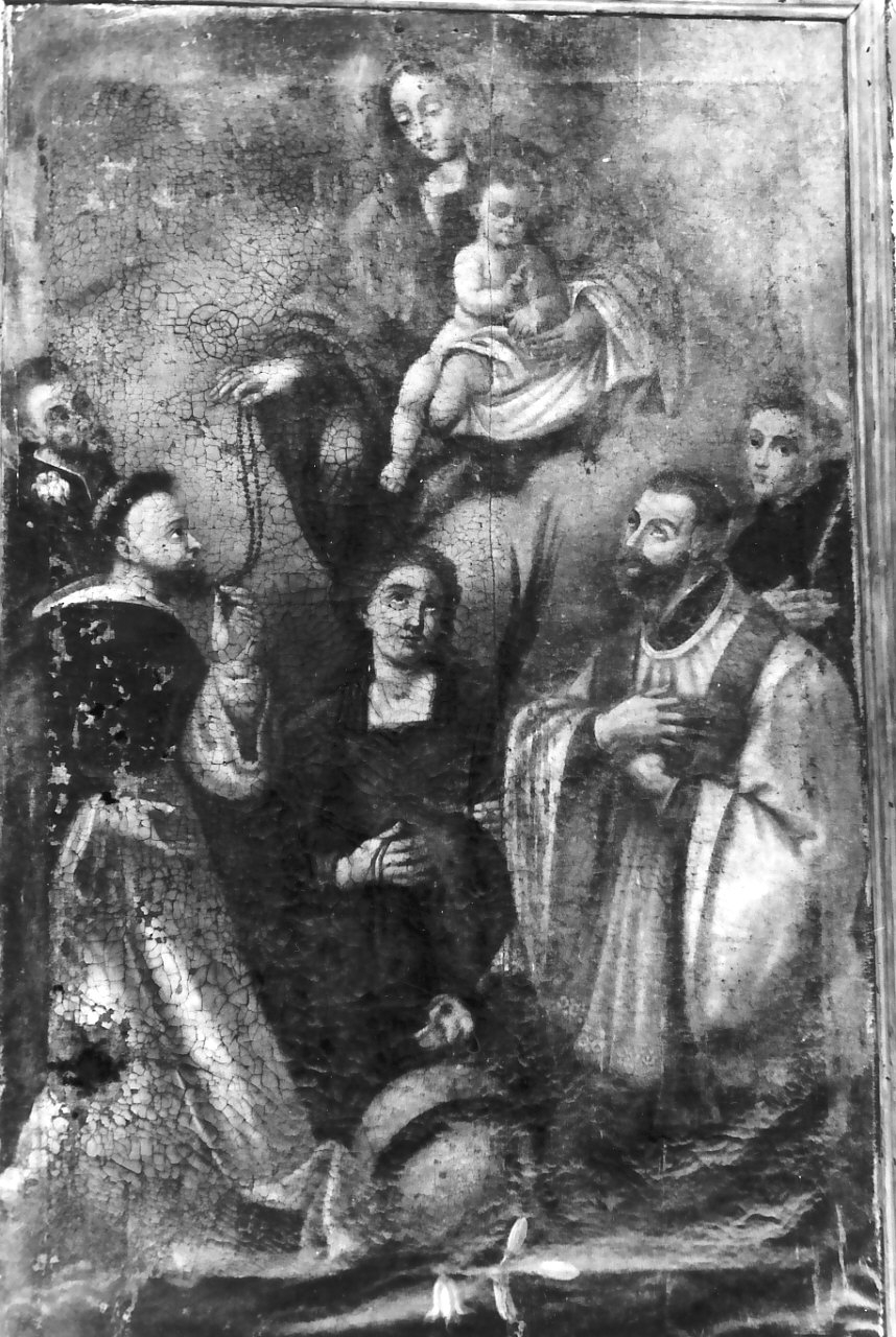 Distribuzione del Santo Rosario, Madonna del Rosario col Bambino e Santi (dipinto) - ambito Italia meridionale (sec. XVIII)