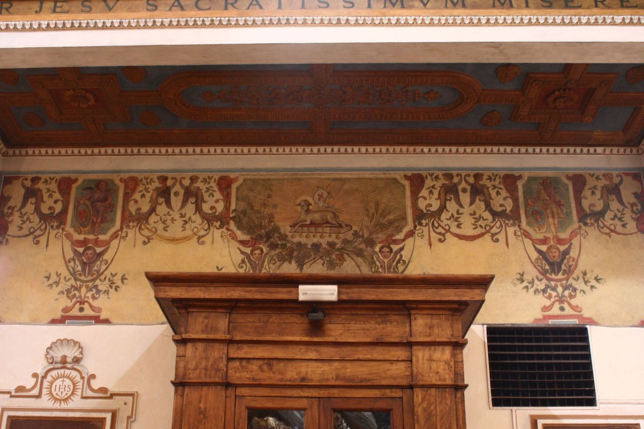 Agnus Dei tra Angeli reggistemma (dipinto, insieme) - ambito perugino (sec. XX)