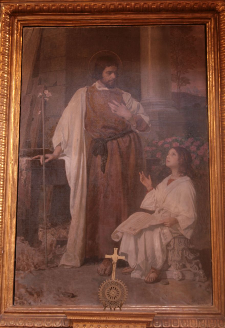 San Giuseppe e Gesù fanciullo (pala d'altare, elemento d'insieme) di Szoldatics Giorgio (sec. XX)