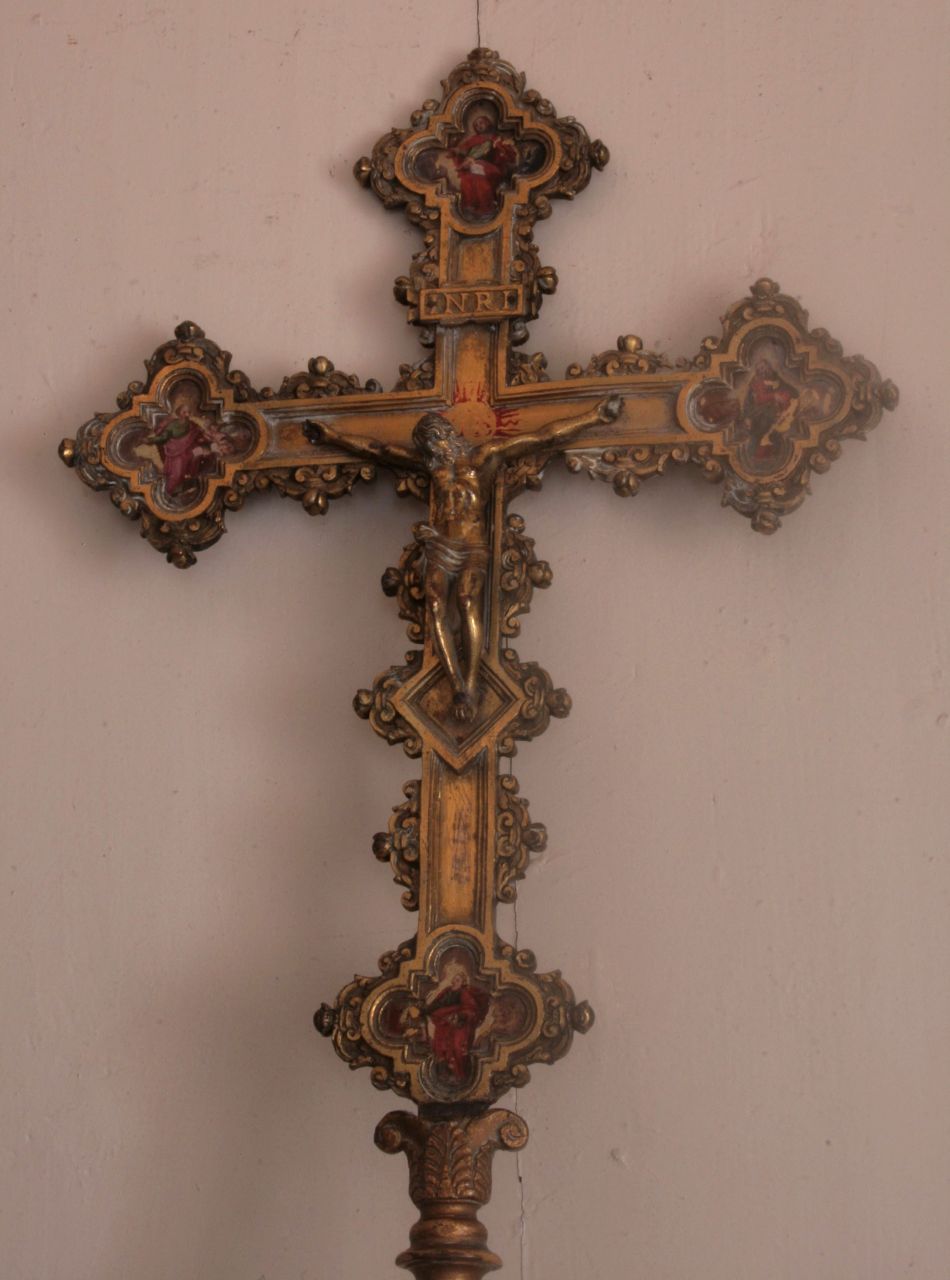 Cristo tra gli evangelisti (croce portatile, opera isolata) - bottega Italia centrale (sec. XX)