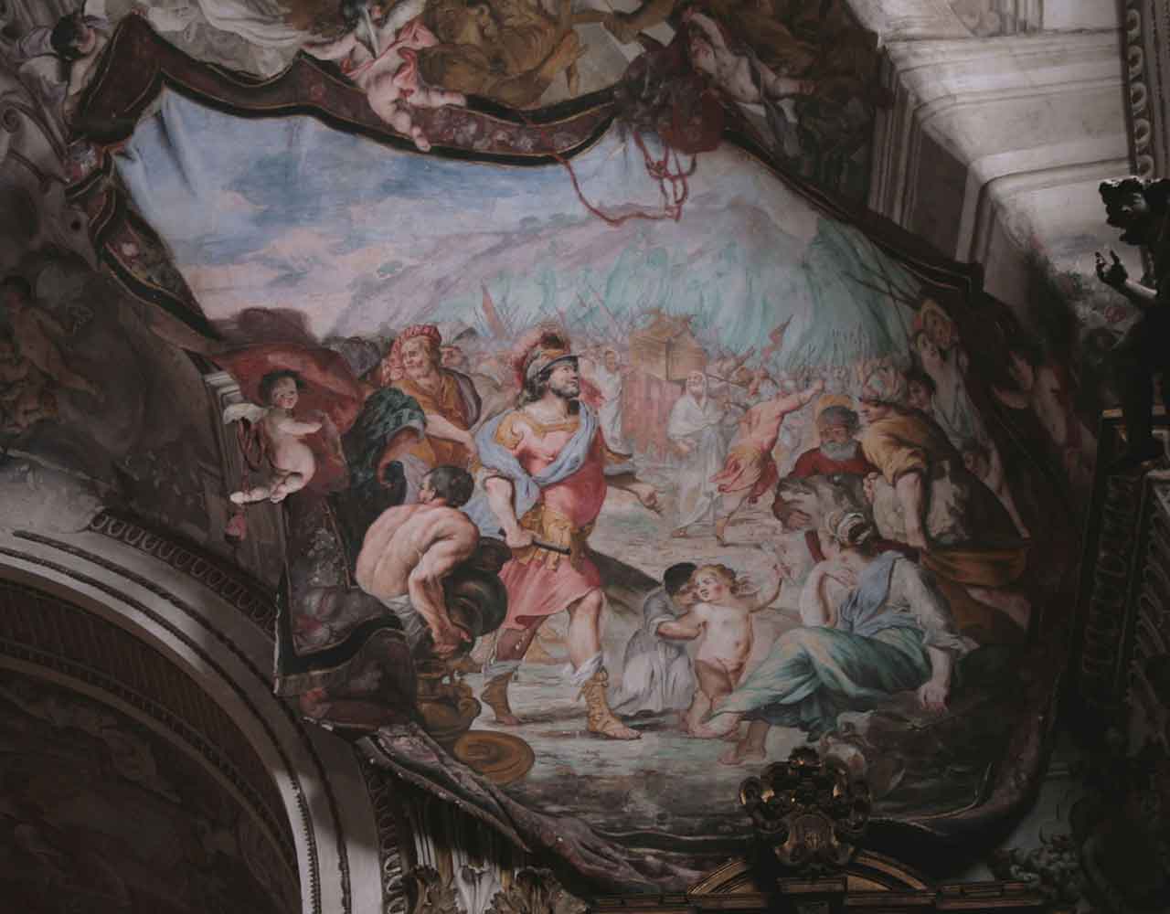 passaggio del fiume Giordano (dipinto, insieme) di Carlone Giovanni Andrea (sec. XVII)