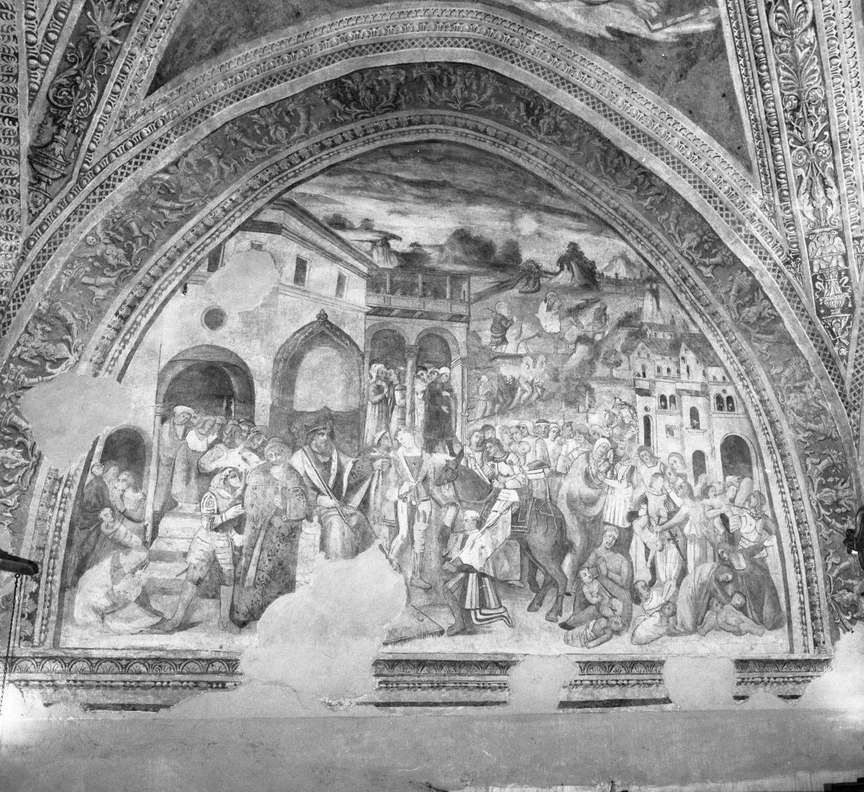 Madonna in trono con Bambino/ storie della vita di Gesù (dipinto, insieme) - ambito umbro-senese (sec. XVI)