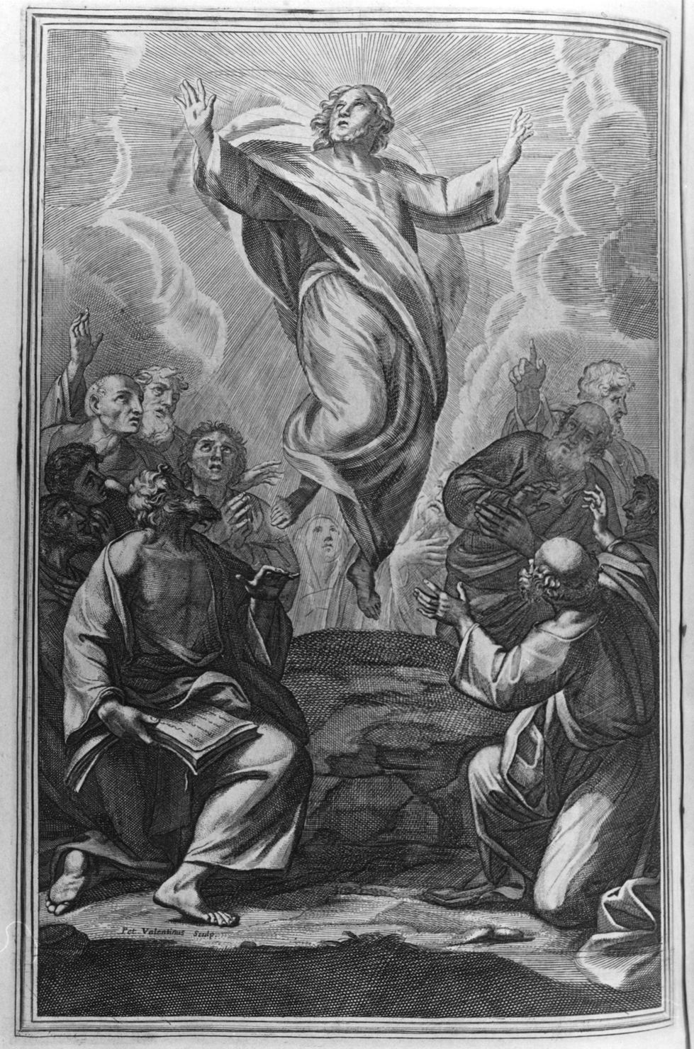ascensione di Cristo (stampa, elemento d'insieme) di Valentini Pietro (secondo quarto secc. XVII/ XVIII, sec. XVIII)