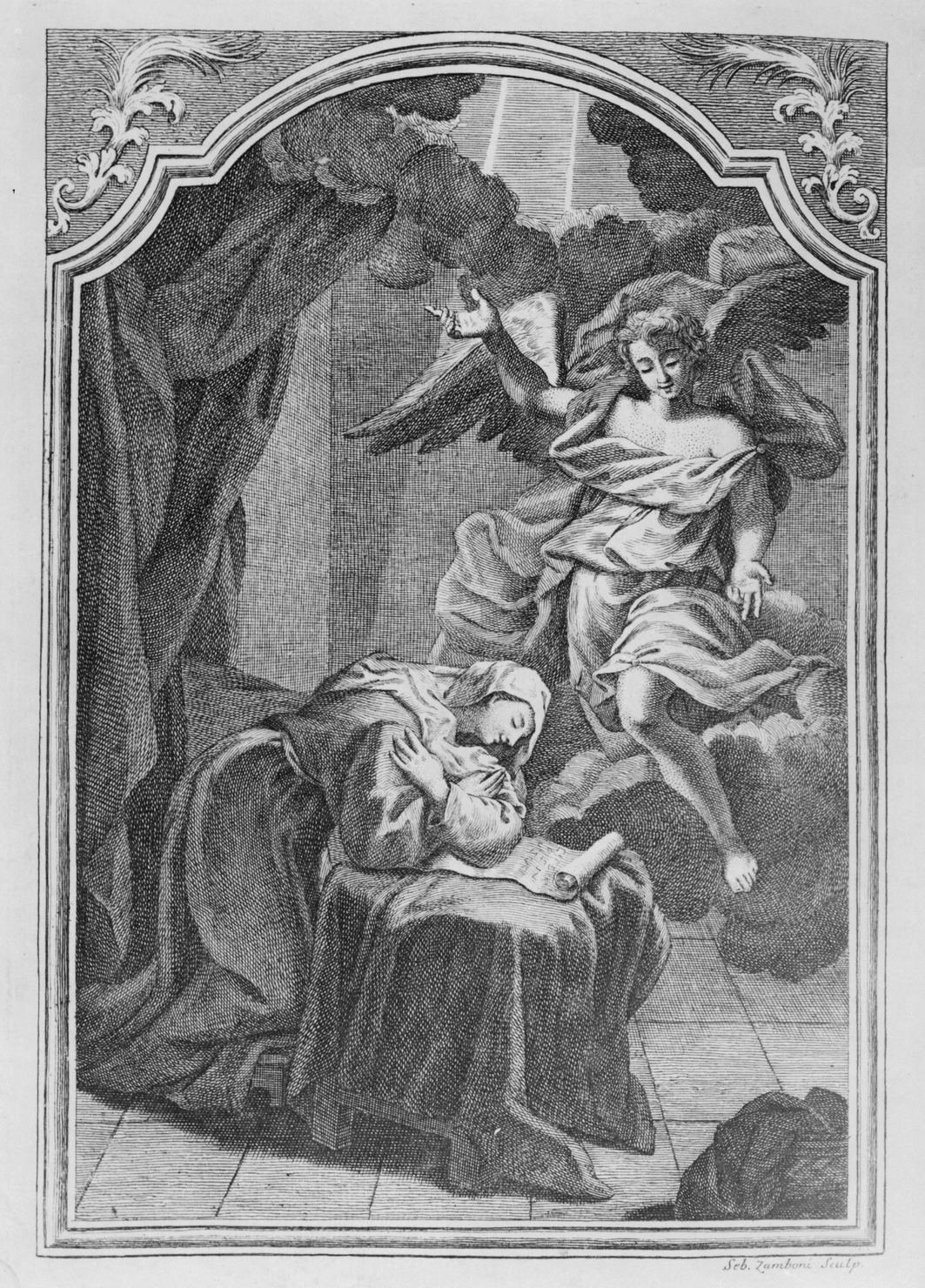Annunciazione (stampa, elemento d'insieme) di Zamboni Sebastiano (seconda metà sec. XVIII)