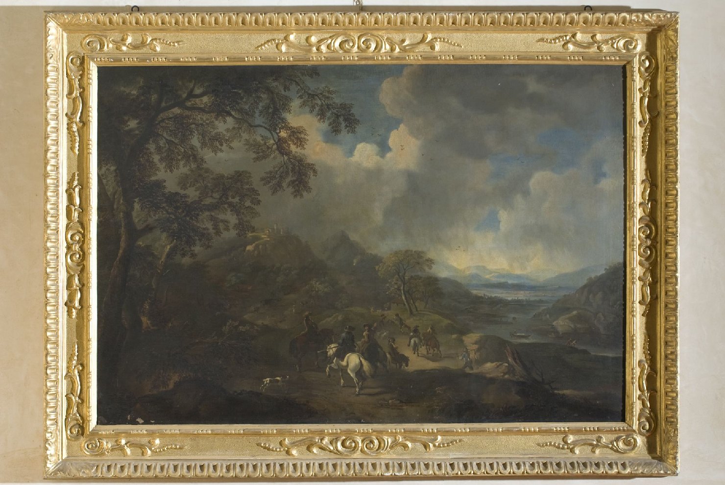 Paesaggio fluviale con scena di caccia (dipinto, pendant) di Reschi Pandolfo (attribuito) (fine sec. XVII)