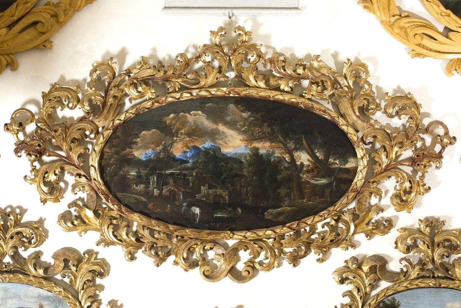 paesaggio (dipinto, elemento d'insieme) di Matteucci Giuseppe (attribuito), Angelucci, Luca Antonio (attribuito) (fine/ inizio secc. XVII/ XVIII)