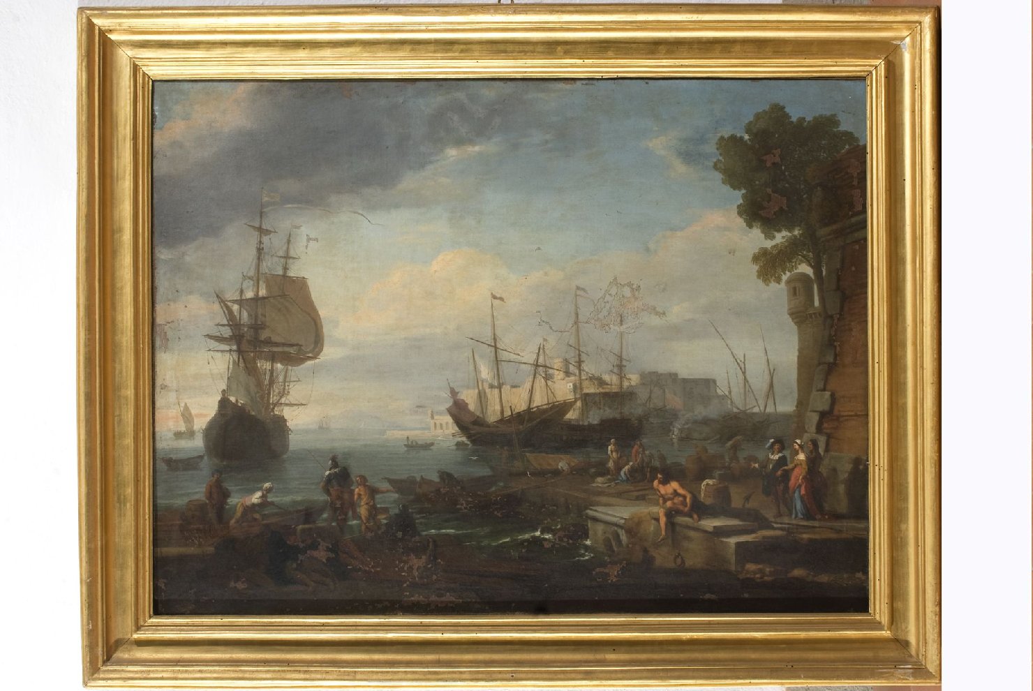 marina con pescatori e barche (dipinto, opera isolata) di Manglard Adrien (attribuito) (prima metà sec. XVIII)