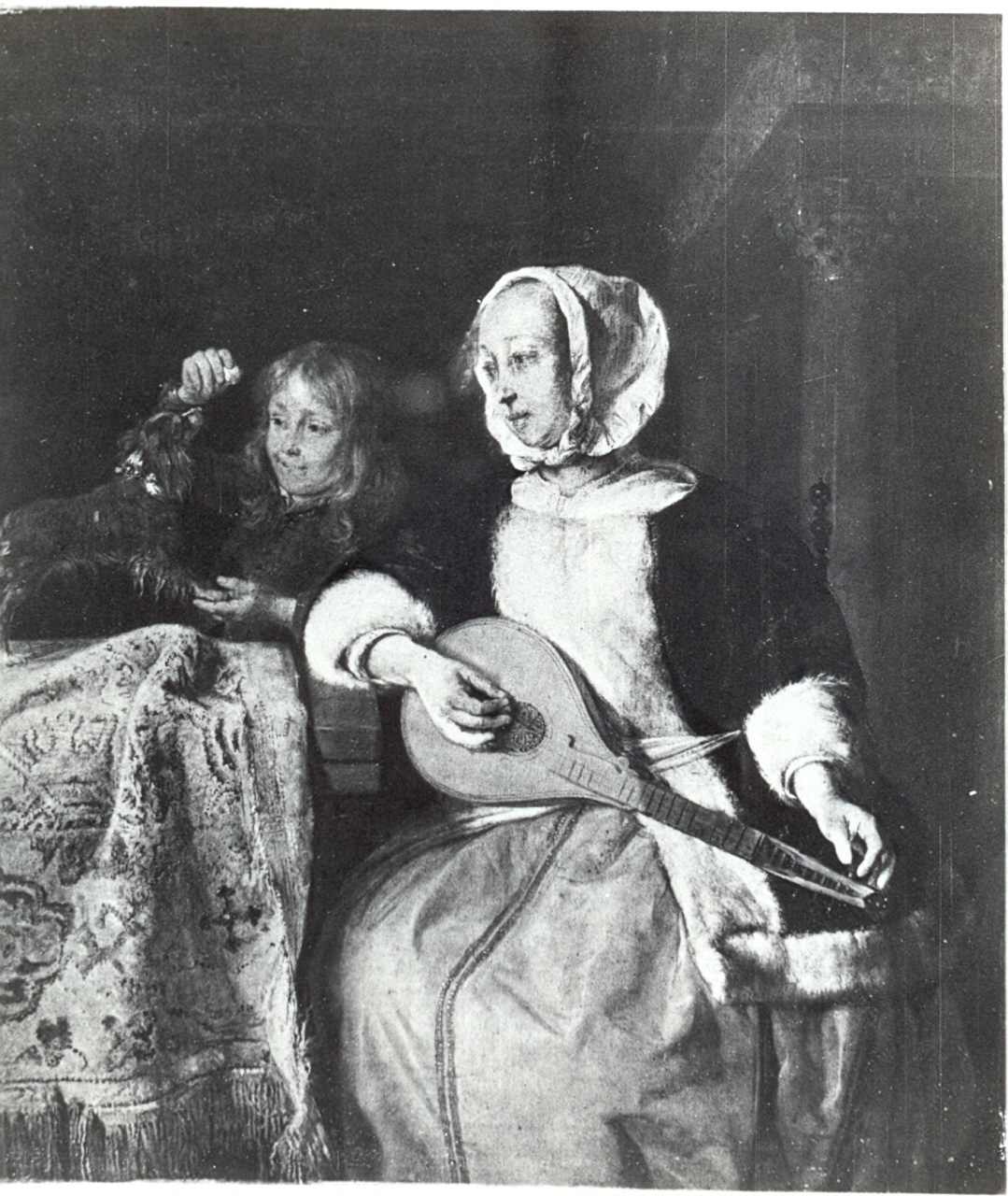 donna che accorda un mandolino (dipinto) di Metsu Gabriel (sec. XVII)