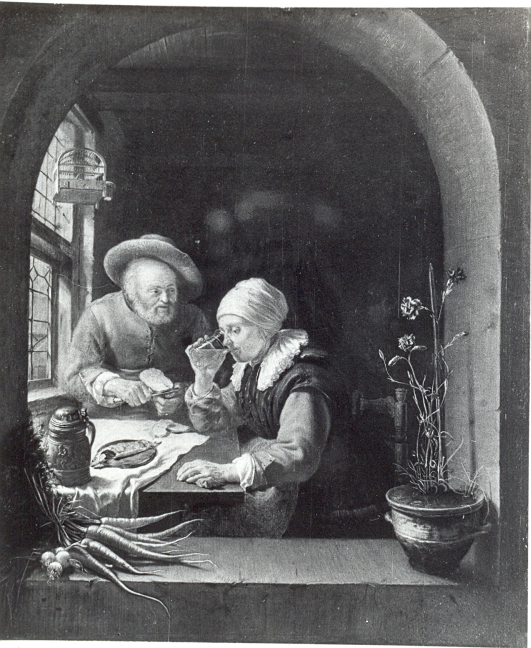 due vecchi a tavola (dipinto) di Van Mieris Franz (sec. XVII)