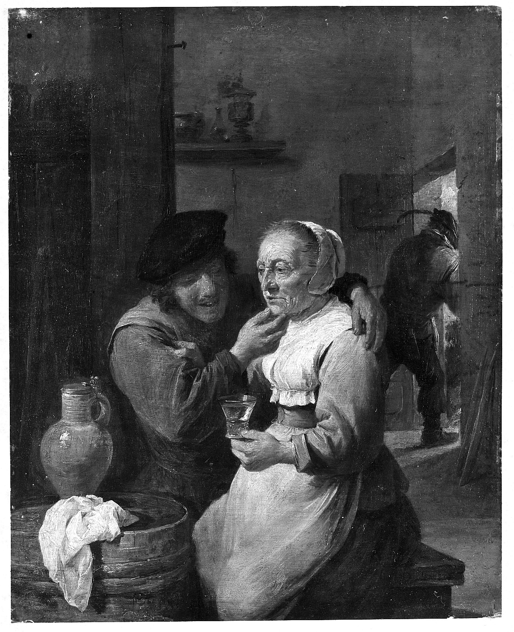 contadino che accarezza una vecchia fantesca (dipinto) di Teniers David il Giovane (sec. XVII)