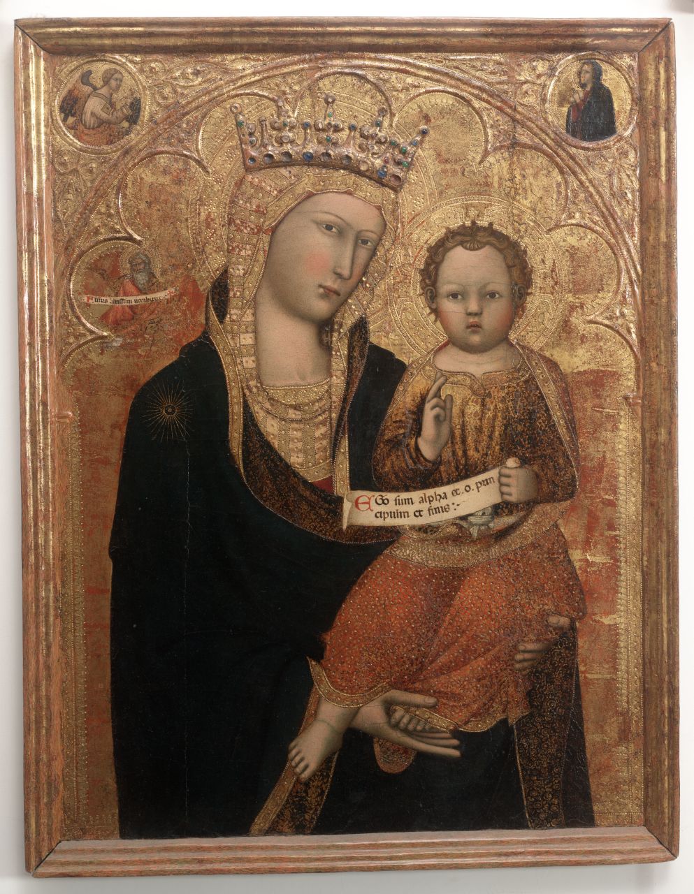 Madonna con Bambino, San Luca evangelista, angelo, profeta (dipinto) di Andrea di Vanni d'Andrea (sec. XIV)