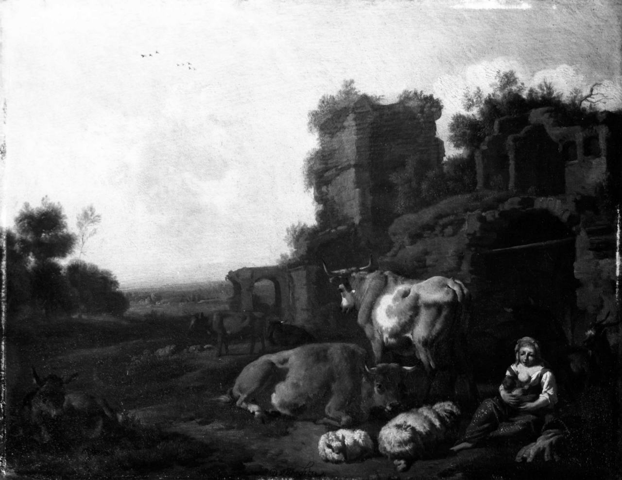 paesaggio con rovine (dipinto) di Van Bergen Dirck (sec. XVII)