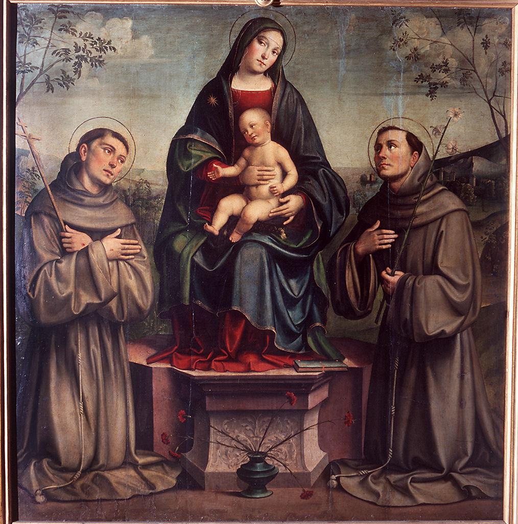 Madonna con Bambino tra San Francesco d'Assisi e Sant'Antonio da Padova (dipinto) di Raibolini Francesco detto Francia (sec. XVI)