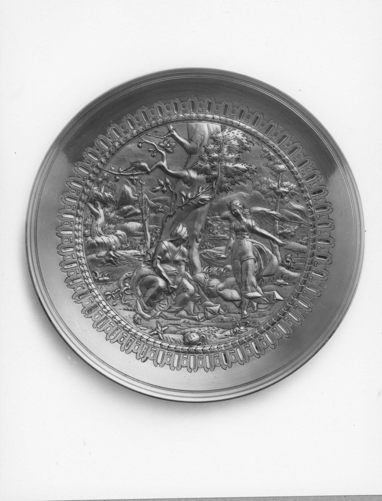 Agar e Ismaele nel deserto confortati dall'angelo (coppa) di Hubner Paul (sec. XVI)