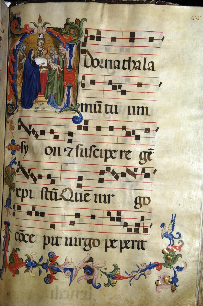 presentazione di Gesù al tempio (miniatura) di Simone Camaldolese (e aiuti) (ultimo quarto sec. XIV)