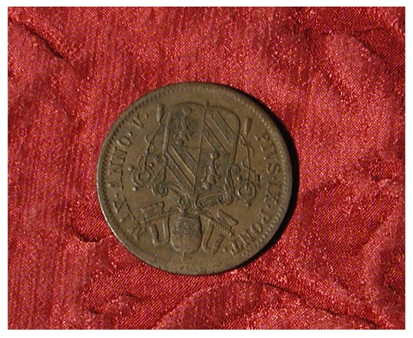 moneta - baiocco - scuola romana (metà sec. XIX d.C)