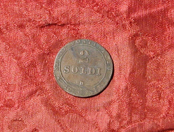 moneta - 2 soldi - scuola romana (terzo quarto sec. XIX d.C)