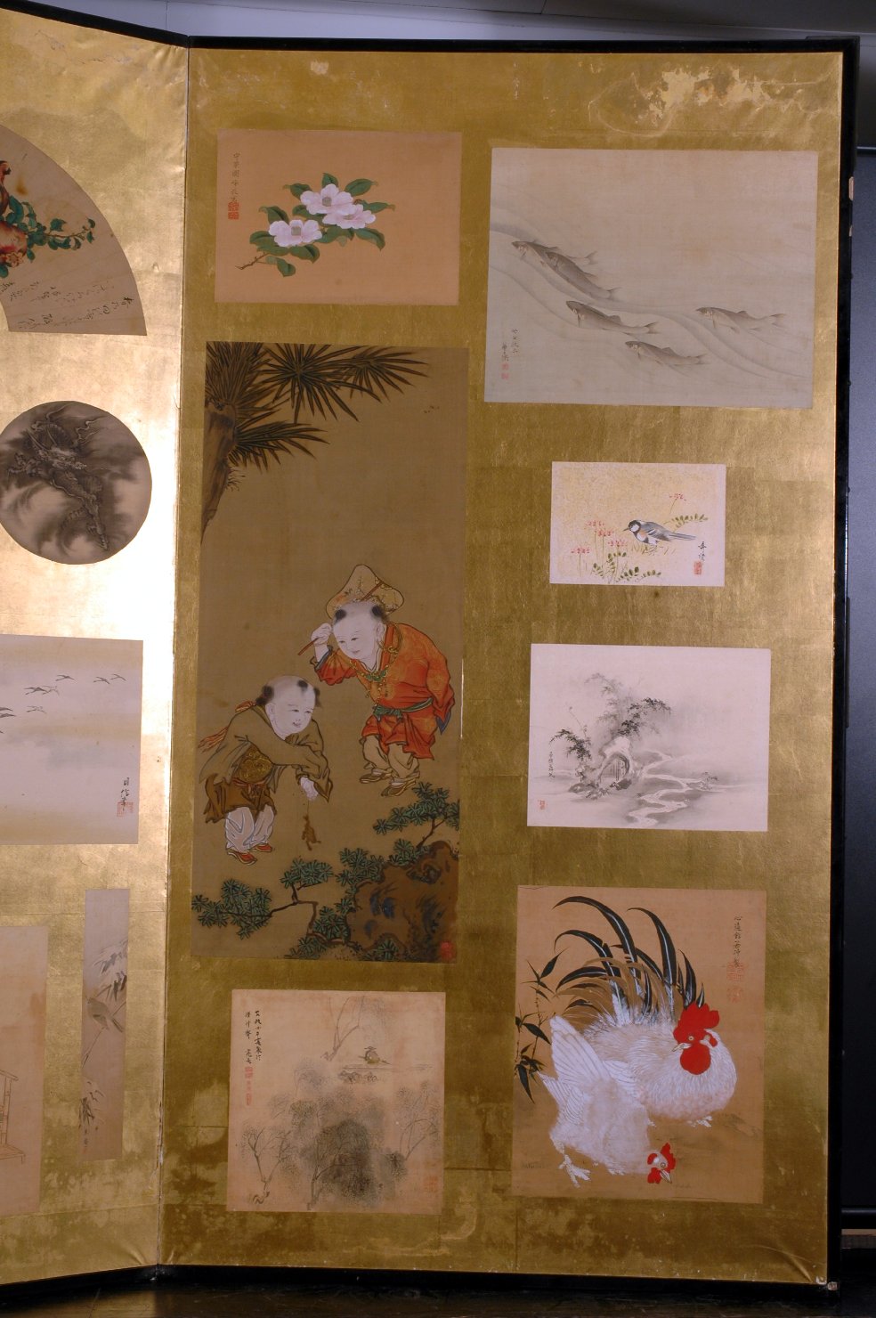 figure maschili e animali (paravento, opera isolata) - ambito giapponese (sec. XVIII)