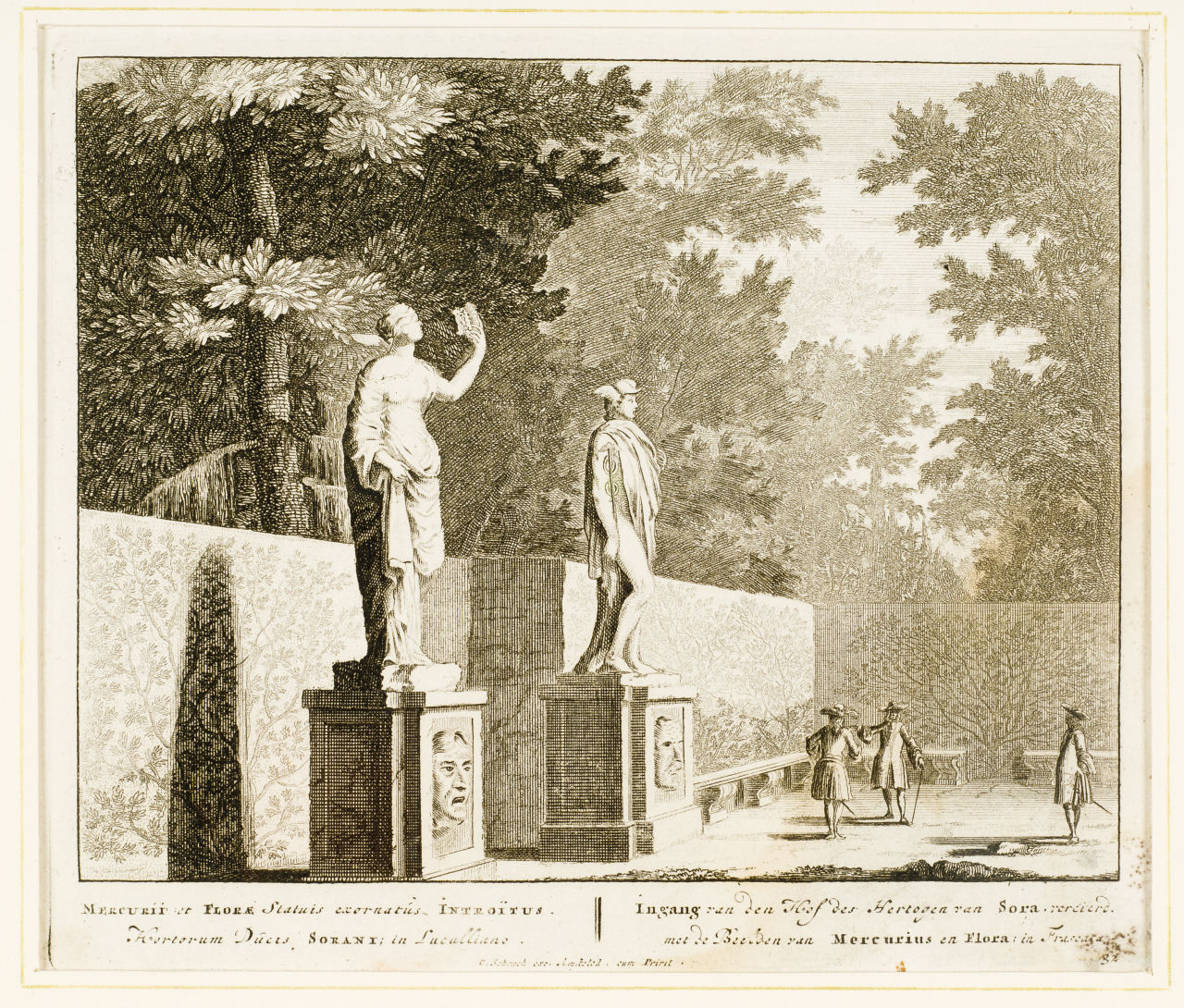 Statue di Mercurio e Flora, Statue di Mercurio e Flora (stampa) di Schenk Peter (inizio sec. XVIII)