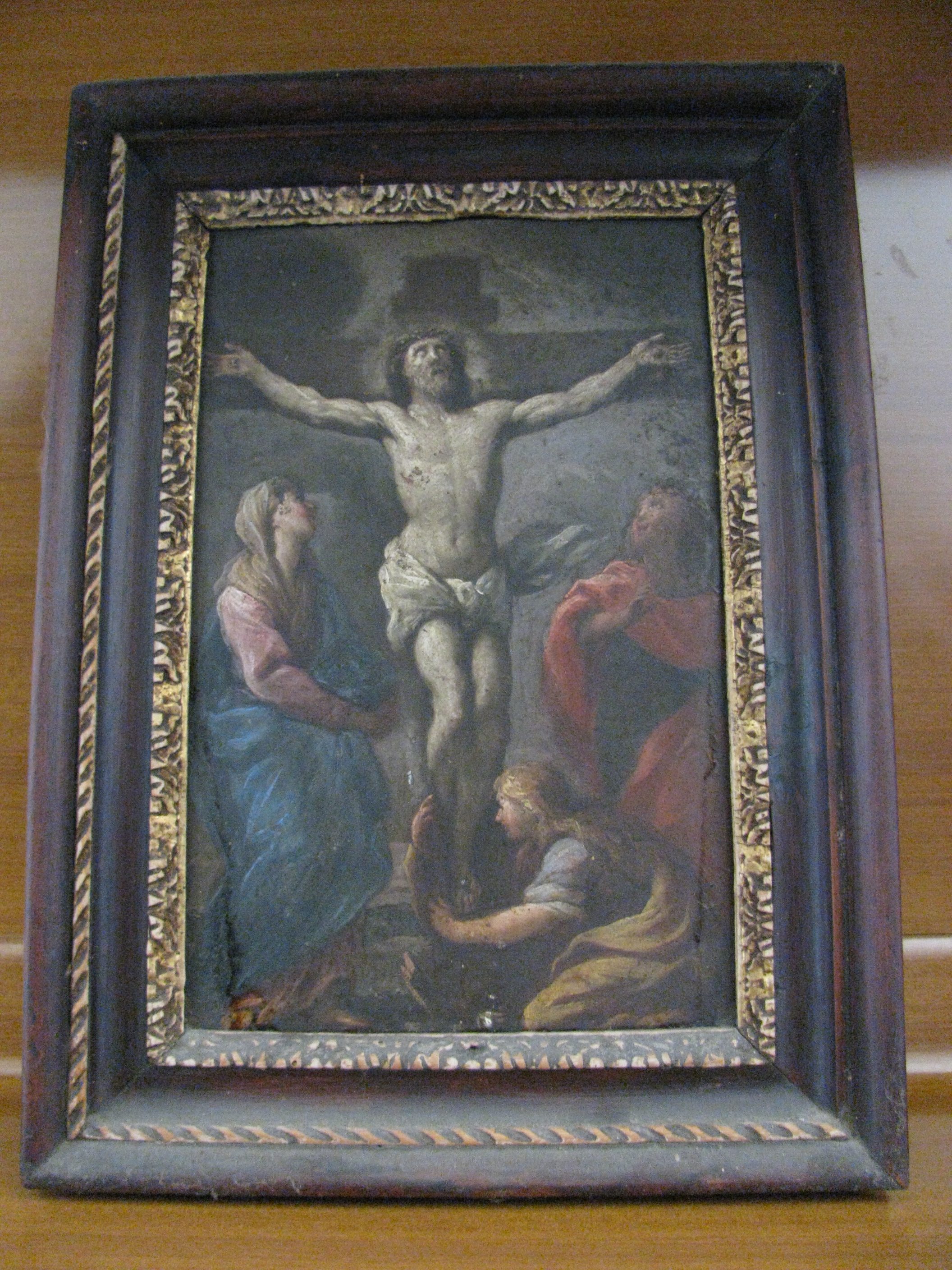 Cristo crocifisso con la Madonna, San Giovanni Evangelista e Santa Maria Maddalena (dipinto) - ambito Italia centrale (seconda metà sec. XVII)