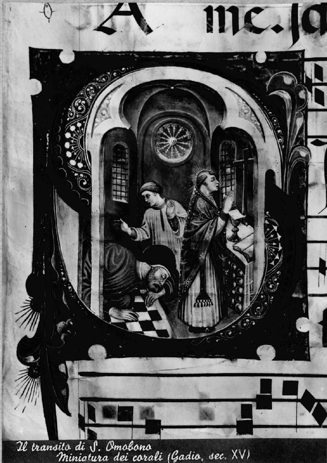 Manoscritti – Corali miniati - Capolettera <Il transito di Sant'Omobono> – Cremona (positivo) di Fazioli, Ernesto (studio) (XX)