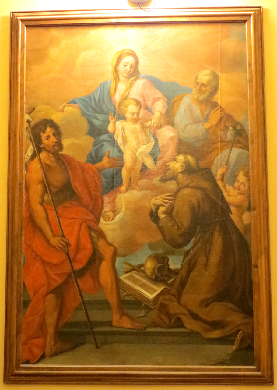 Madonna con Bambino e santi Giuseppe, Giovanni Battista e Francesco d'Assisi (dipinto) di Ricci Filippo (bottega) (seconda metà sec. XVIII)