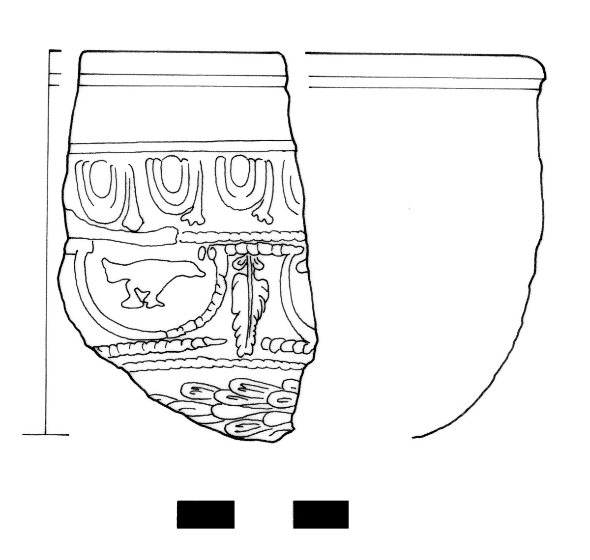 coppa/ emisferica, Dragendorff 37 - ambito gallo romano, La Graufesenque o Banassac (I-II)
