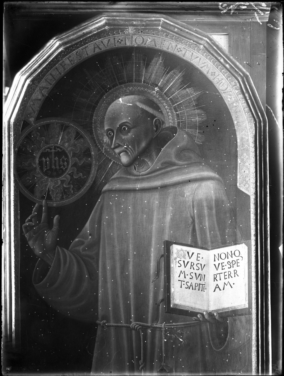 san Bernardino da Siena; dipinto su tavola; Pietro di Giovanni (negativo) di Pietro di Giovanni d'Ambrogio, Vermehren, Augusto (primo quarto XX)