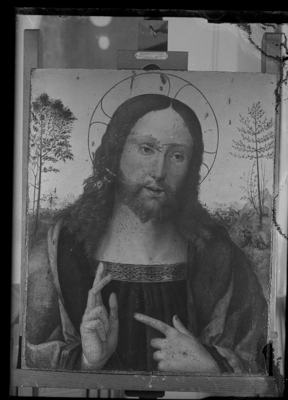 Cristo benedicente; olio su tavola (negativo) di Perugino (maniera), Vermehren, Augusto (prima metà XX)