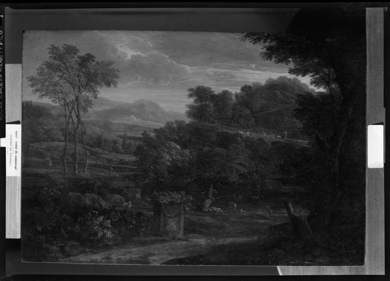 Paesaggio con pastori; olio su tavola; Neer Eglon (negativo) di Neer Eglon Hendrik van der, Vermehren, Augusto (seconda metà XX)