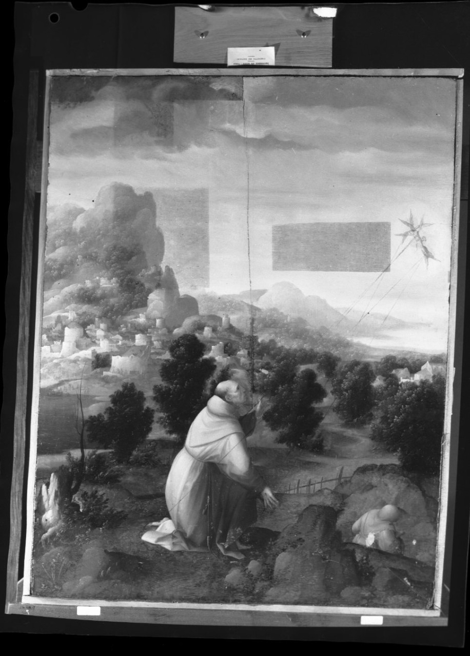 San Francesco d'Assisi riceve le stimmate; olio su tavola; Scorel (negativo) di Scorel Jan van, Vermehren, Augusto (seconda metà XX)