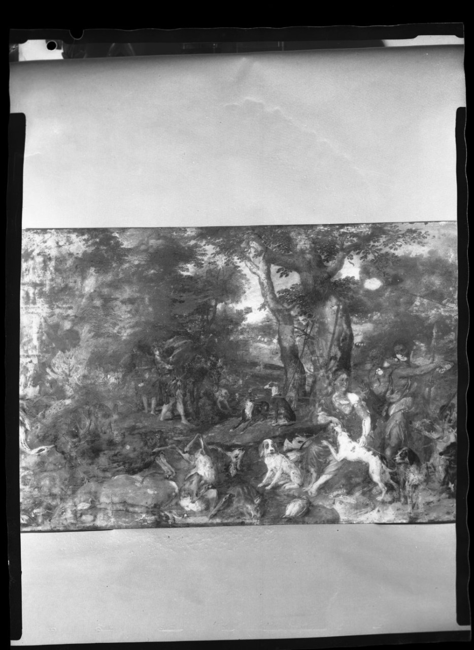 Allegoria della caccia; dipinto su tela (negativo) di Rubens Pieter Paul (maniera), Vermehren, Augusto (seconda metà XX)